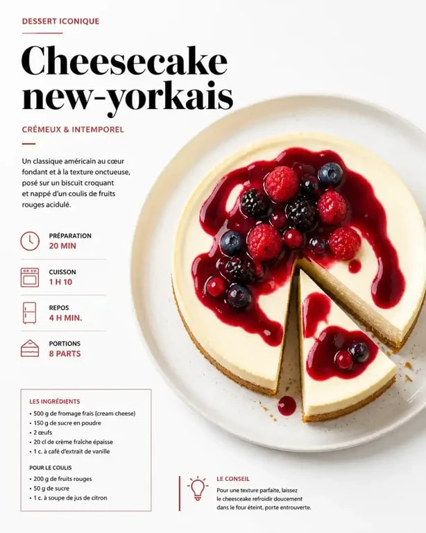 Dessert iconique cheesecake new-yorkais pour une recette de cuisine américaine