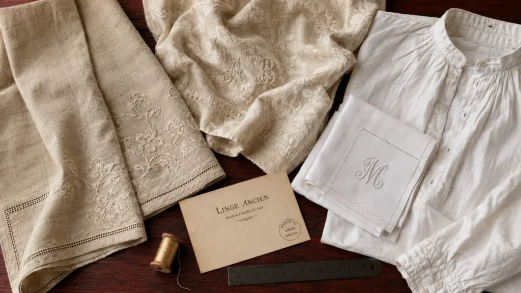 Maison du linge ancien : broderies, stock réel et détails à vérifier avant d’acheter