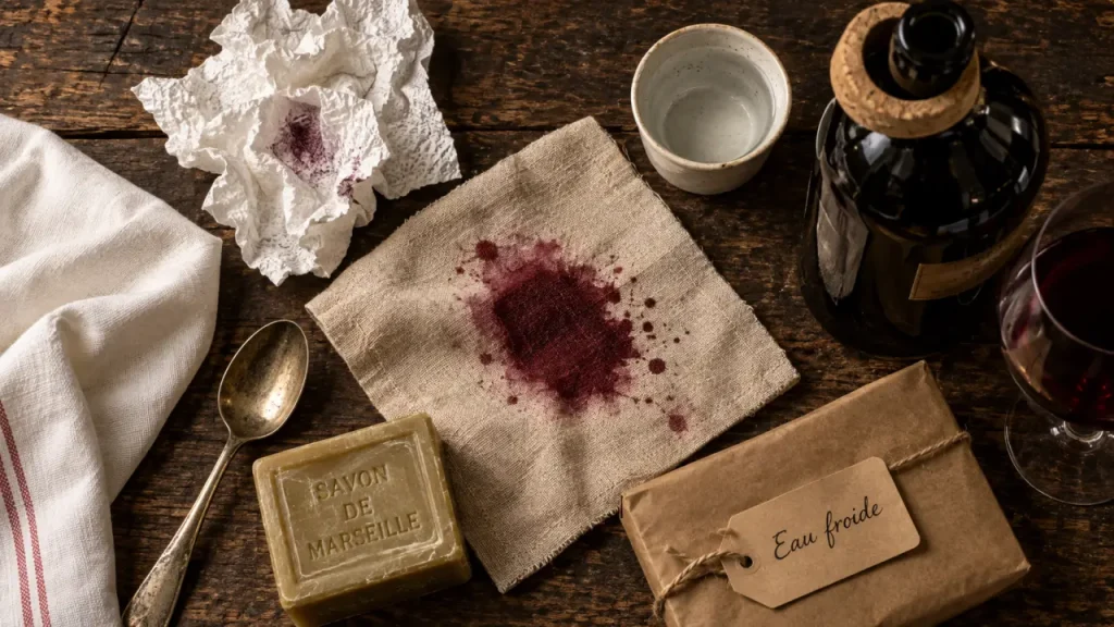 Tache de vin rouge : les 5 premières minutes pour éviter une auréole durable