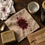 Tache de vin rouge sur tissu : eau froide et papier absorbant, pour éviter l’auréole